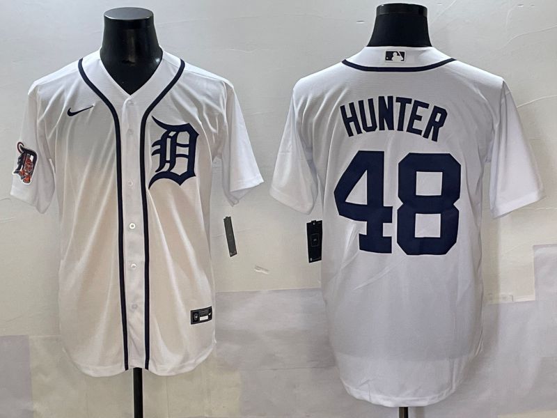 Men 2025 Detroit Tigers 48 Hunter White Game Nike MLB Jersey style 2